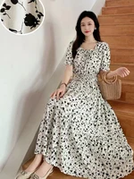 Summer New Cotton Silk Floral Print Maxi Dr ort Sve Beachwear High Waist Young Women's Large Skirt Swing Dr - Image 2