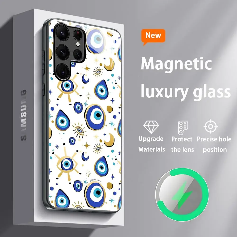 Design Blue Evil Eye Phone Case with Glass Magnetic Back