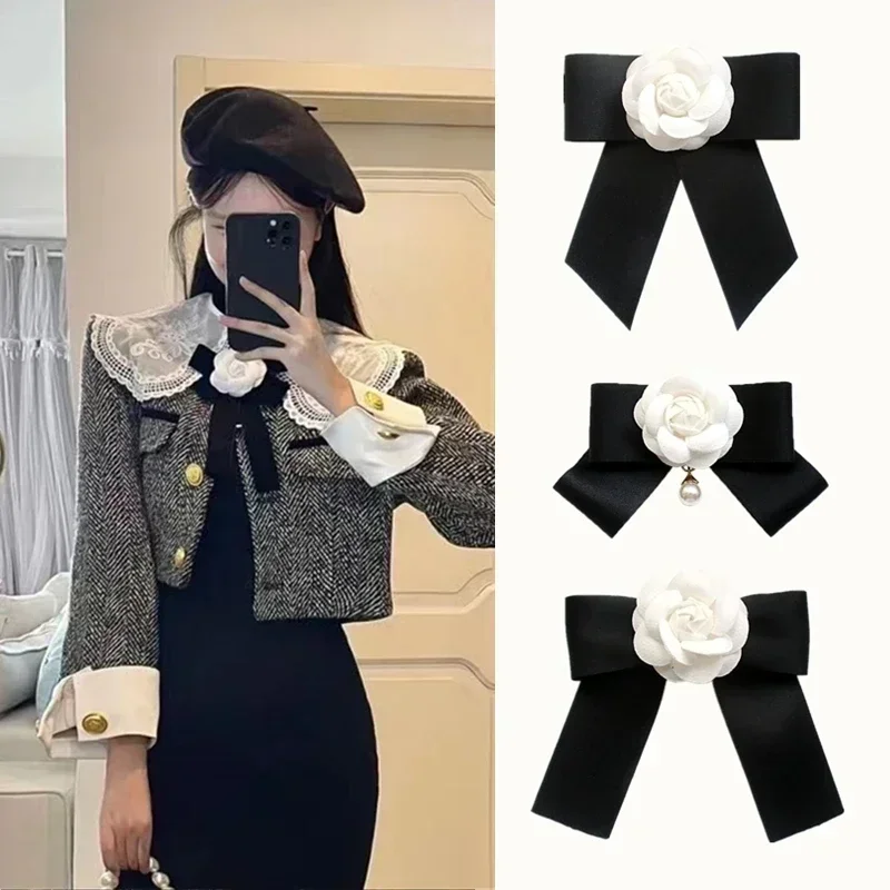 Retro Camellia Bow Brooch Korean Version College Style Women's Suit Shirt Skirt Collar Pin Brooch Accessories bow brooch