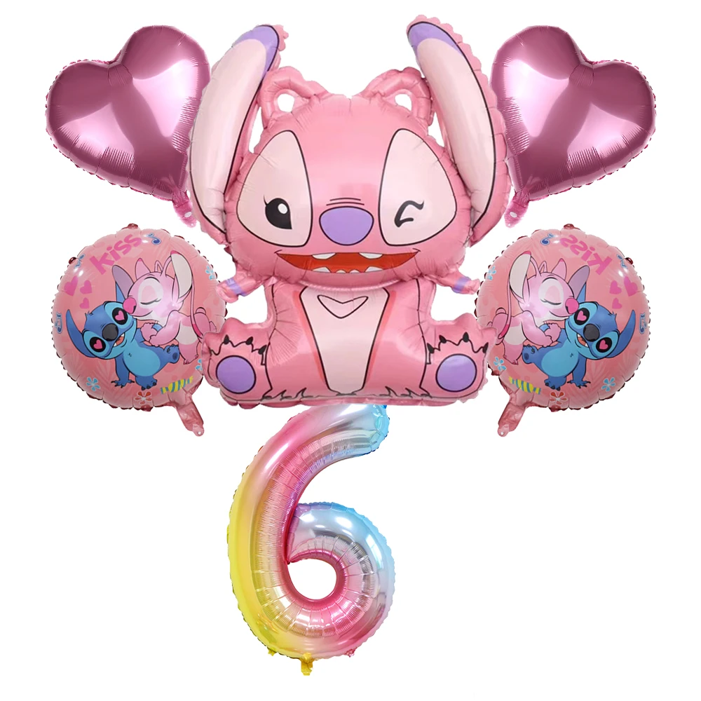 Globos de aluminio rosa de Lilo & Stitch de Disney, decoraciones para fiestas de cumpleaños de niños y niñas, globos inflables de helio, suministros para fiestas de bricolaje para baby shower
