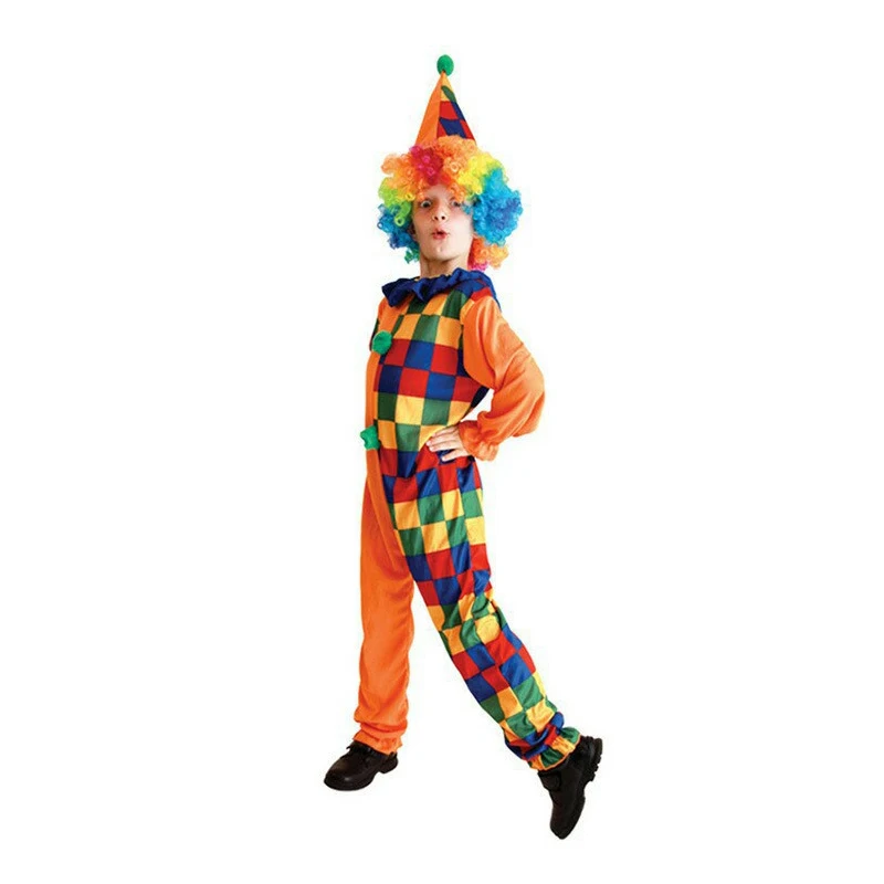 Disfraz de payaso de circo para niños, mono con peluca, ropa de actuación para niños, peluca, mono de fiesta de cumpleaños para bebés, disfraz de Halloween