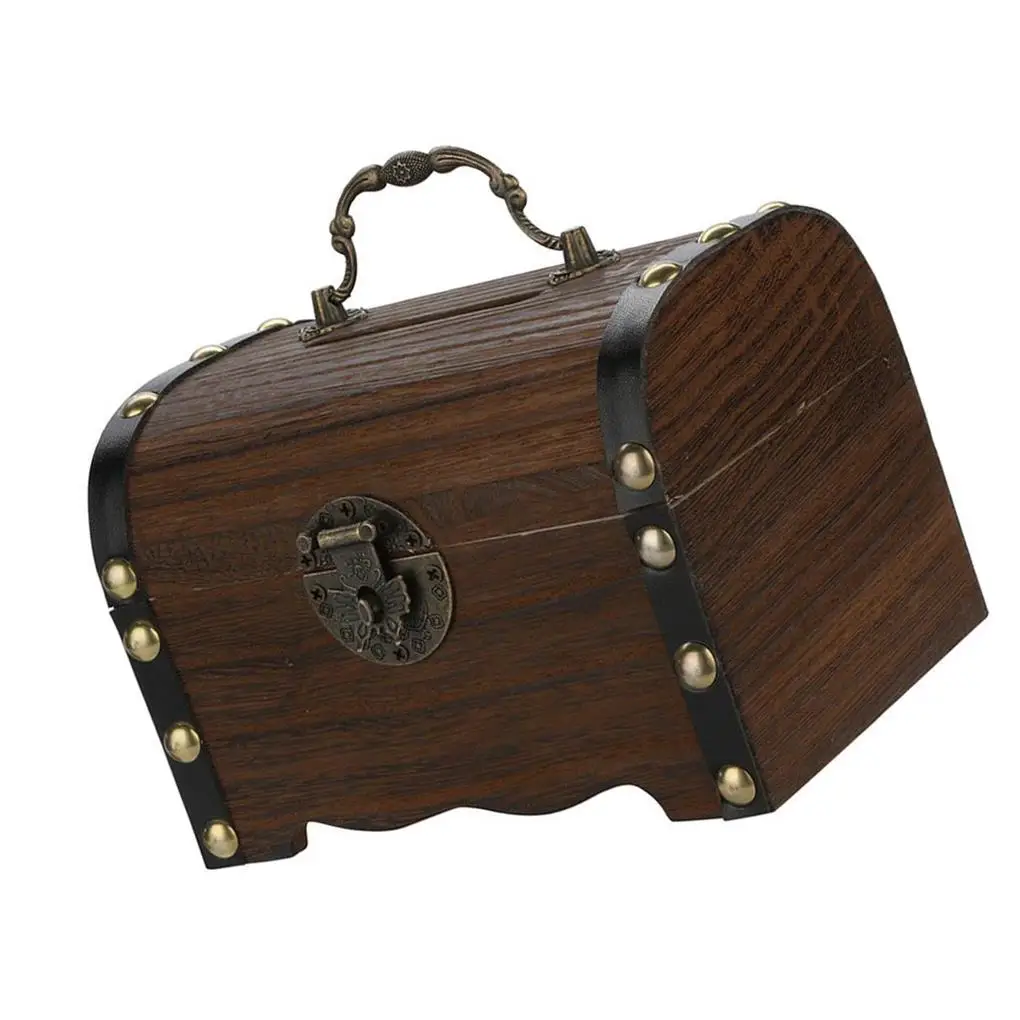 Cofre del tesoro vintage de madera hucha para monedas joyas_voghion.com