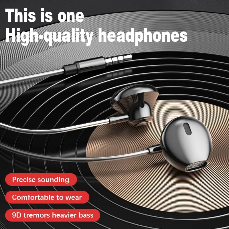 Half In Ear Metal Wired Earphones with Round Holes and Bass for Smart Phones Esports Running and Sports 3.5mm Wired Earphones