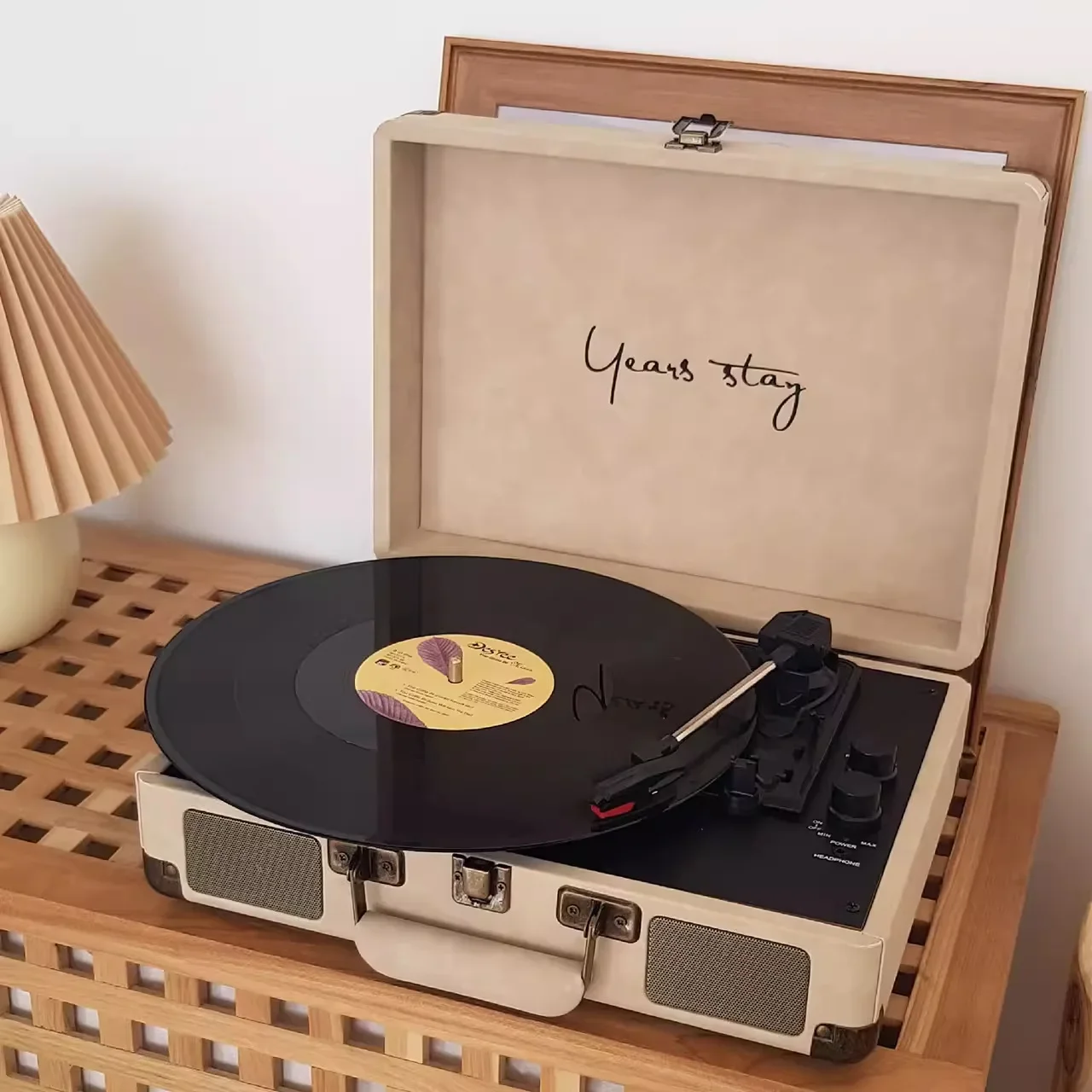 Litchi pattern record player, handheld high-power Bluetooth speaker, electric singer, vinyl phonograph