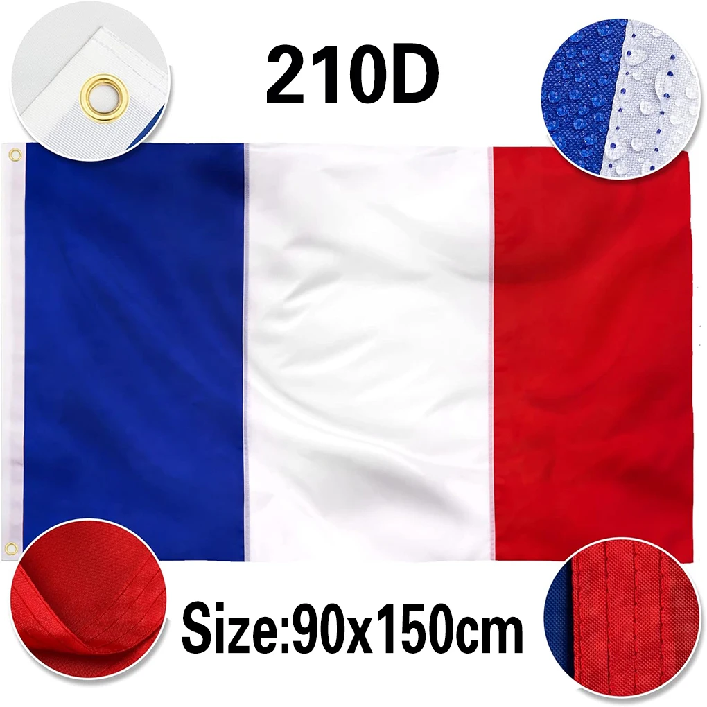 

90x150cm Double Sided Heavy Duty 210D Nylon French National Country Flags with Sewn Stripes 4 Stitch Hemming Brass Grommets