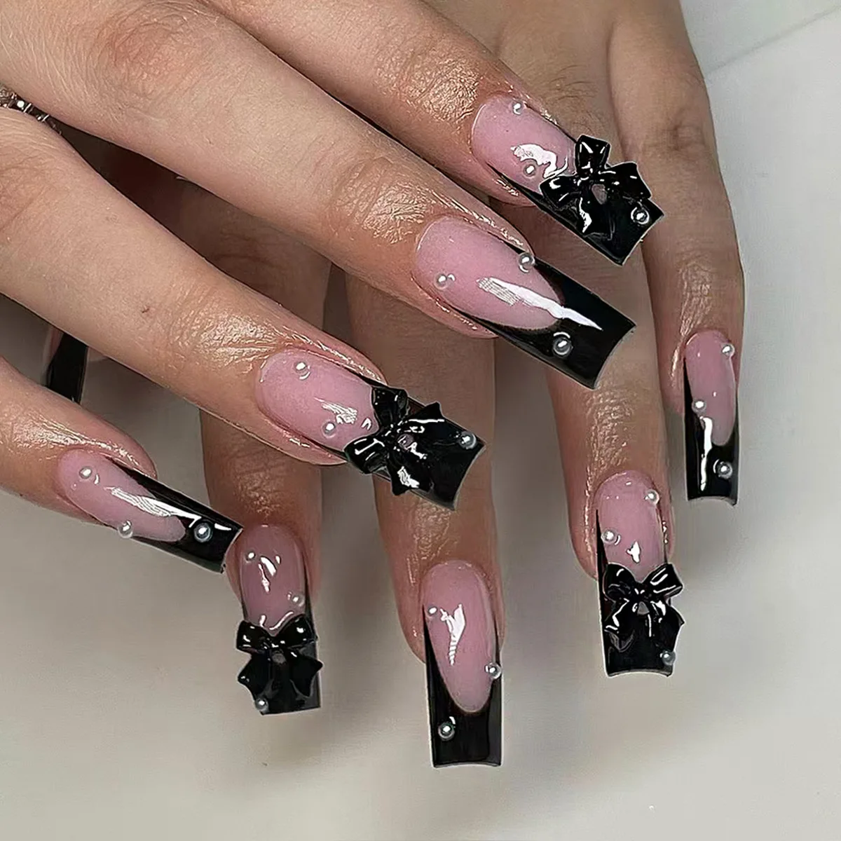 Fake Nails French Press on 3D Bowknot Full Cover for Women and Girls DIY Manicure 24Pcs