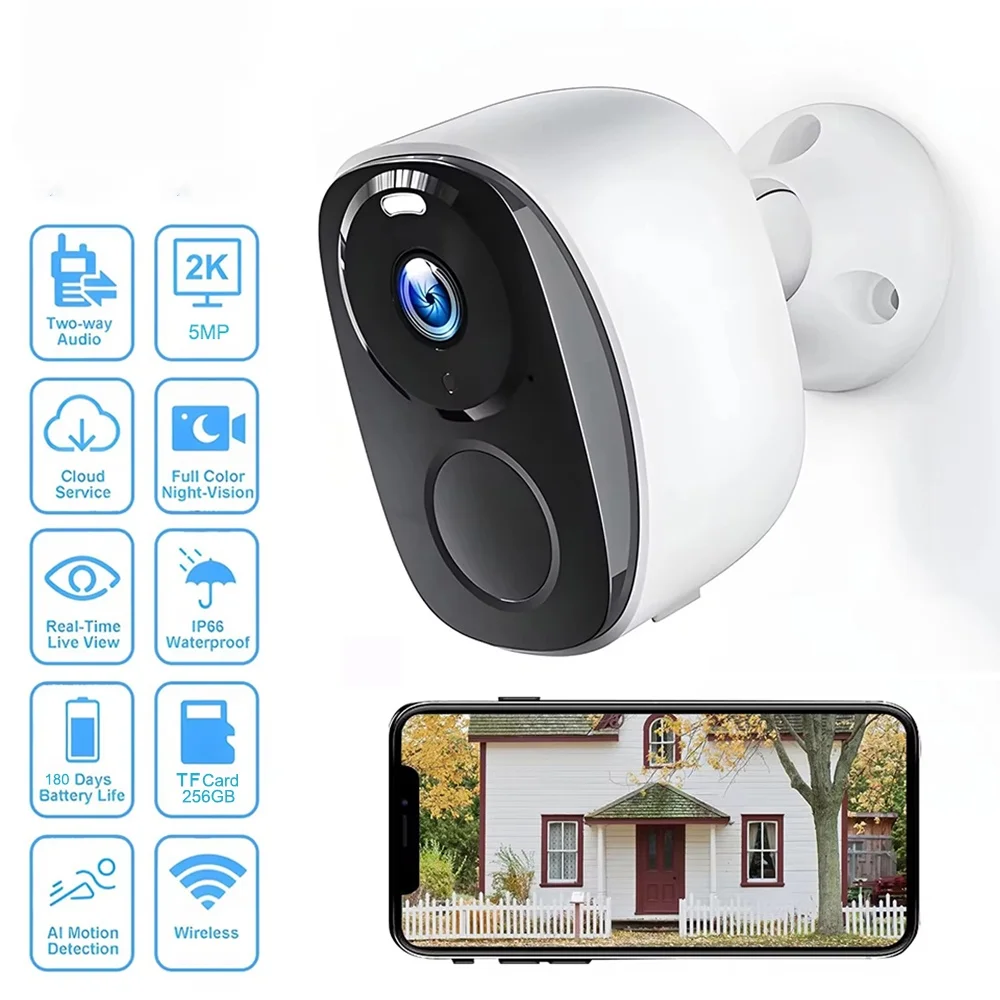 Security Cameras Wireless Outdoor, 2K Battery Powered WiFi Camera AI Motion Siren Spotlight, Color Night Vision, IP66 Waterproof 1