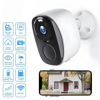 Security Cameras Wireless Outdoor, 2K Battery Powered WiFi Camera AI Motion Siren Spotlight, Color Night Vision, IP66 Waterproof 1