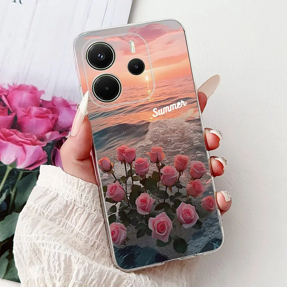 Clear Aesthetic Luxury Cute Cat & Floral Painted Soft Phone Case Cover