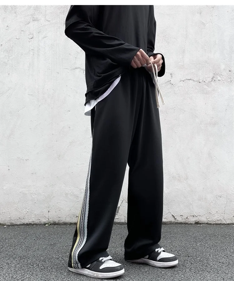 2022 Men's Loose Fashion Trend Causal Pants Striped Sports Wide Leg Pants Hip Hop Style Trousers Homme Joggers Sweatpants M-2XL yoga harem pants