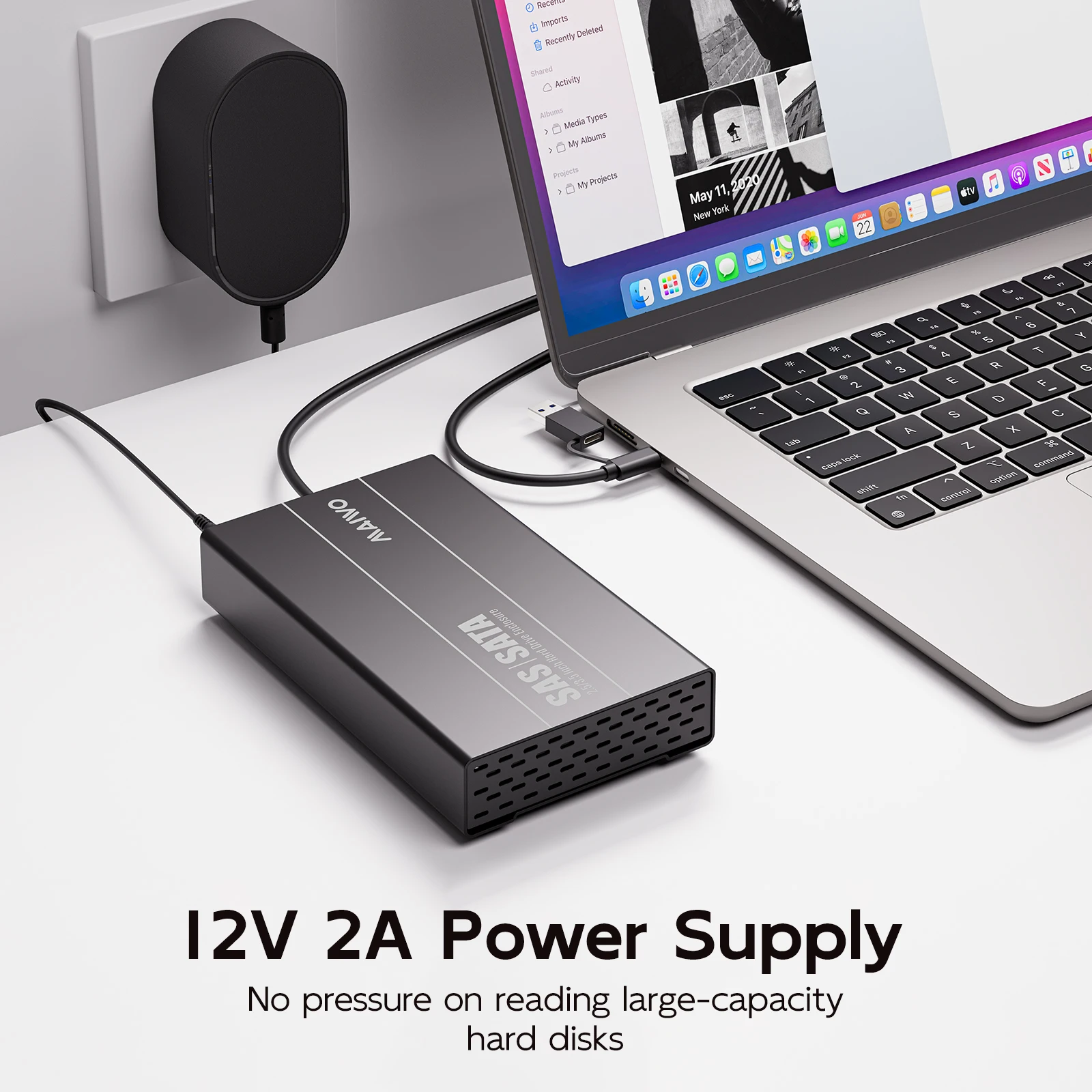 MAIWO 2.5/3.5인치 SAS/SATA 외장 하드 드라이브 케이스 SAS/SATA HDD 케이스 SATA to Type-C HDD 도크, 최대 30TB HDD/SSD 디스크 지원