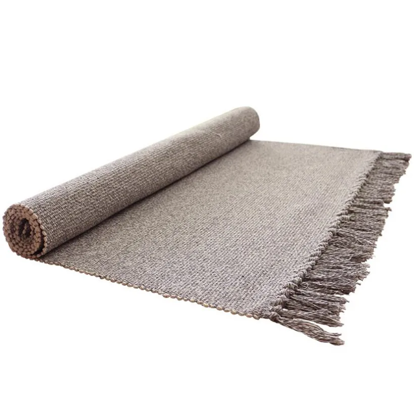 Thick Retro Hand Woven Cotton Linen Carpet Rug Kilim Bedside Rug Floor Mat for Living Room Bedroom Carpet Tassel Home Decor 5