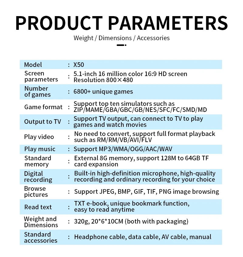 2022 X50 5.1 HD screen 64bit Video games supports multiple emulators ortable Handheld Retro Game Console Video Player tv output