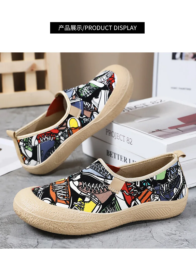 Women's Breathable Mom Shoes Soft Flat Sole Slip-On Spring Casual Cloth Shoes Orthopedic Comfort Lightweight Non-Slip Wide Width