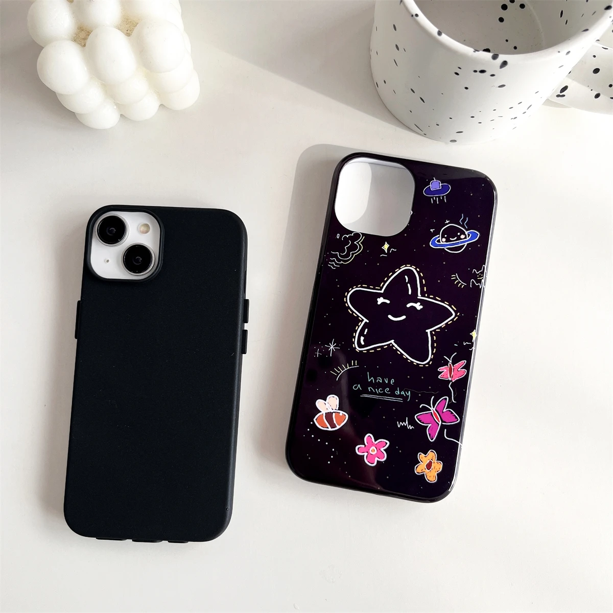 Black Background Stars Two-in-One Film Protective Shell for iPhone