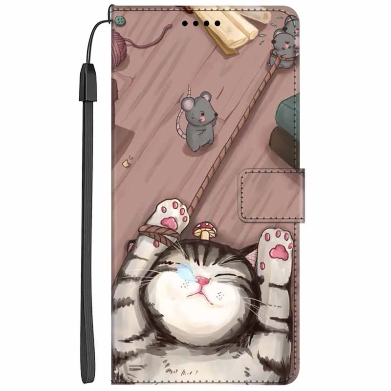 Elegant Leather Wallet Flip Case with Cat Design and Magnetic Stand