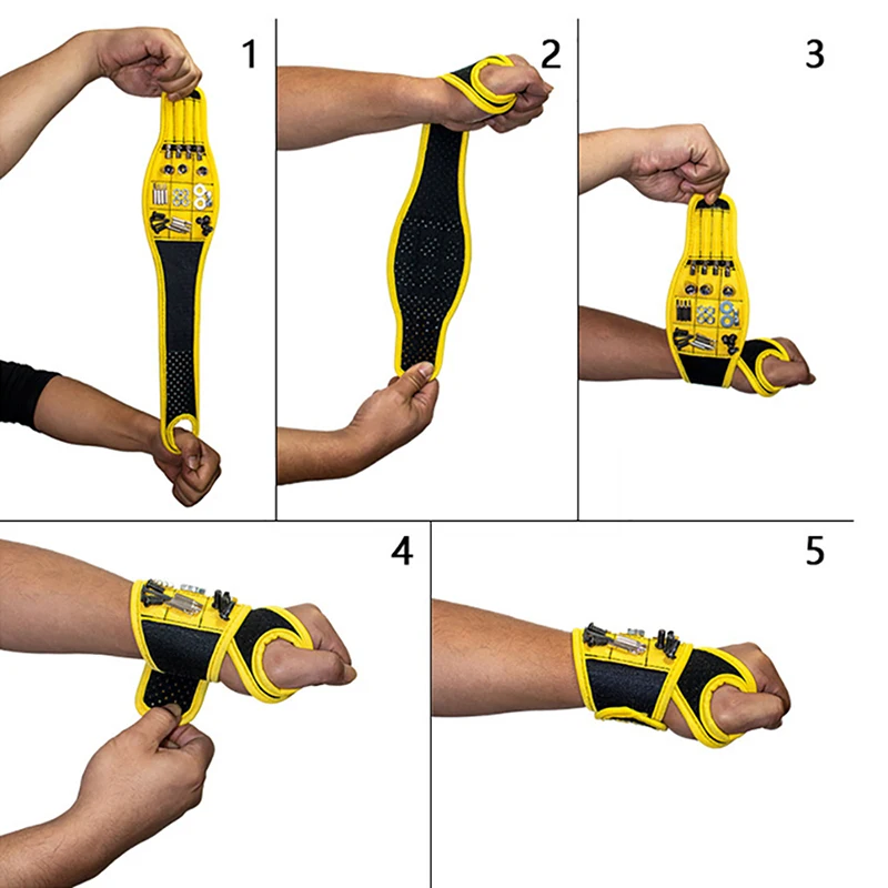 Magnetic Tool Wristband - Adjustable Wrist Strap with Strong Magnets for Holding Nails and Screws