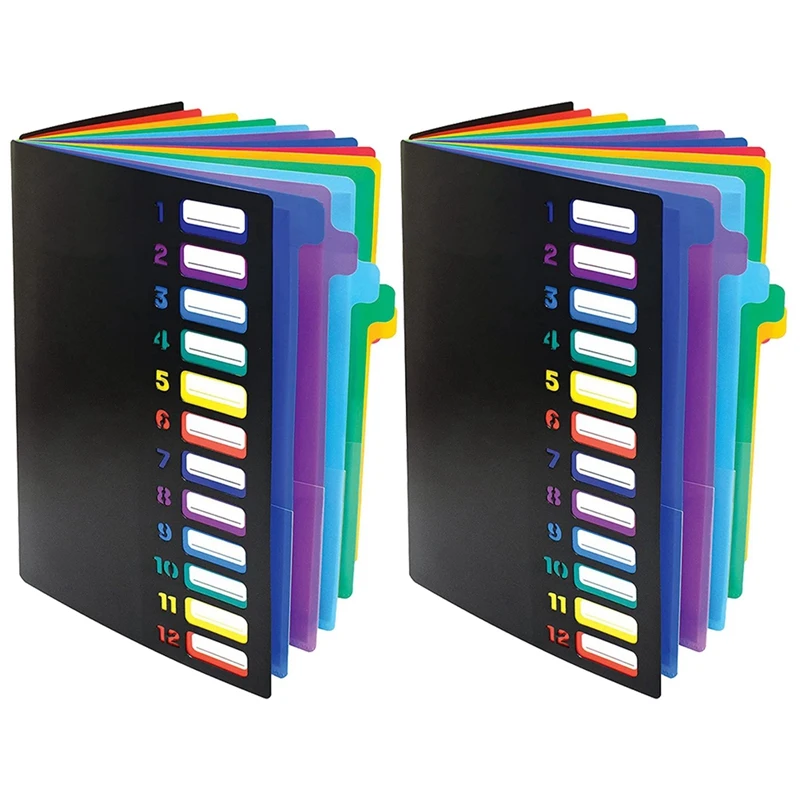 

24 Clear Pocket Expanding File Folder 12 Colored Tabs,Holds 300 Sheets, File Organizer,Numbered Index On Cover 2PC