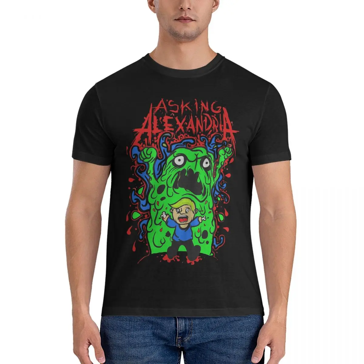 

AA Ghost Heavy Metal Men's T Shirts Asking Alexandria Crazy Tee Shirt Short Sleeve Crew Neck T-Shirt 100% Cotton Printed Clothes