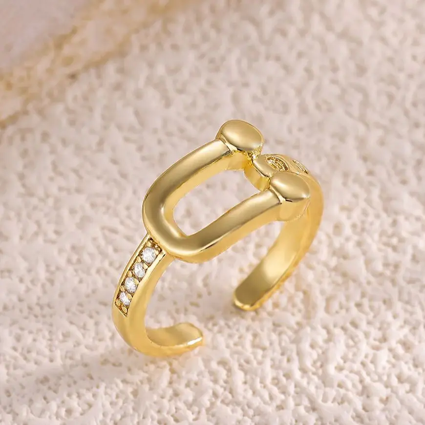 Zircon Geometric Lock Rings Stainless Steel Adjustable