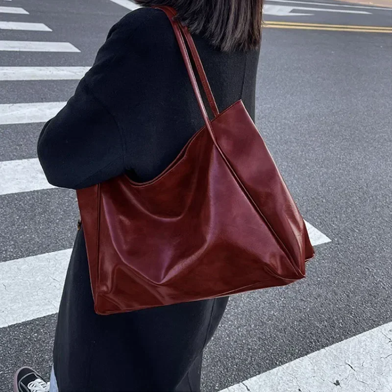 Women Tote Bag Fashion Underarm Pouch Large Capacity Soft Pu Leather Shoulder Bag Retro Crossbody Bag Casual Portable BucketBags - 3