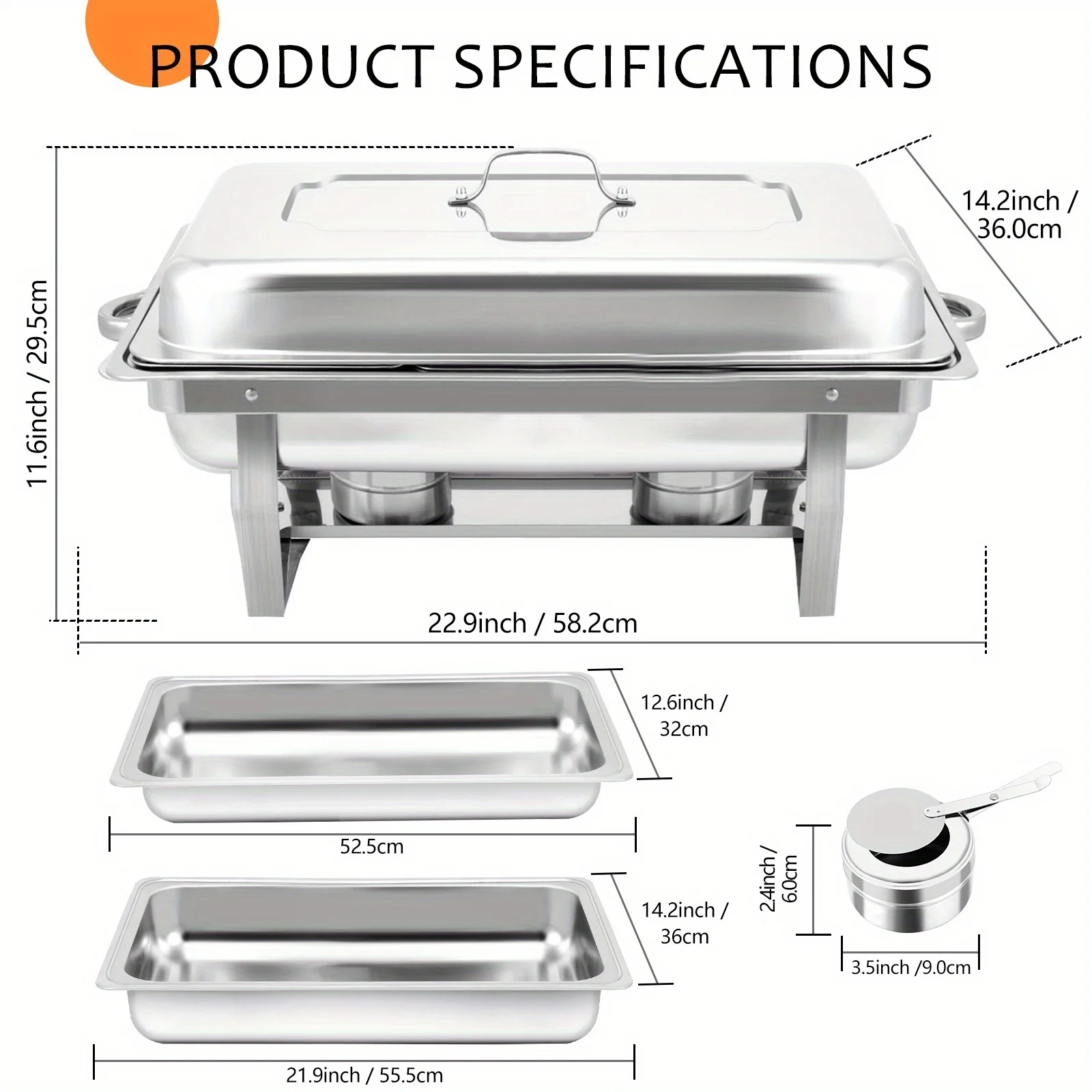 8pcs 9QT Golden Stainless Steel Chafing Dishes for Buffet 6