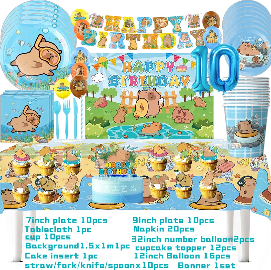 Cartoon Capybara Geburtstag Party Dekoration Einweg Geschirr Tasse Teller Servietten Ballon Tischdecke Banner Baby Dusche Spielzeug Geschenk – Detail 18