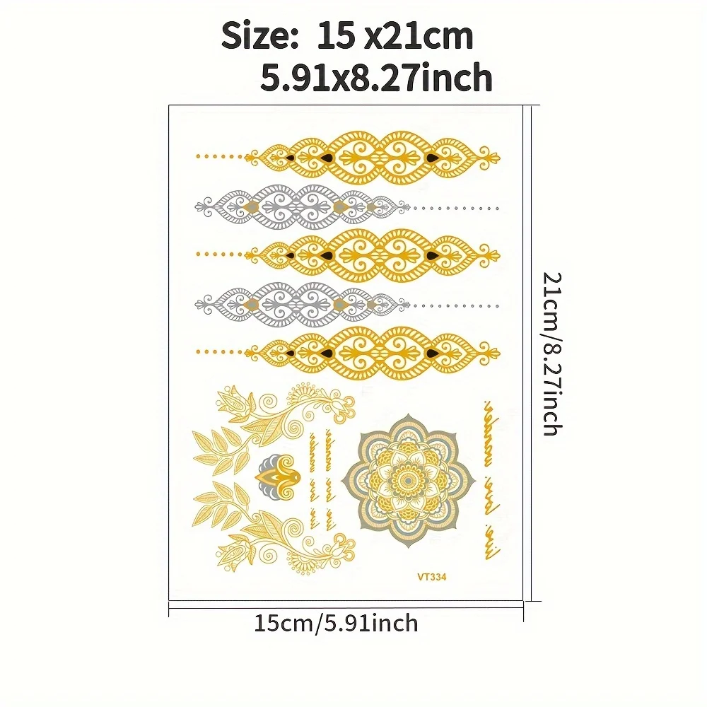 Metallic Waterproof Temporary Tattoo Set - Gold & Silver Henna Flower Design