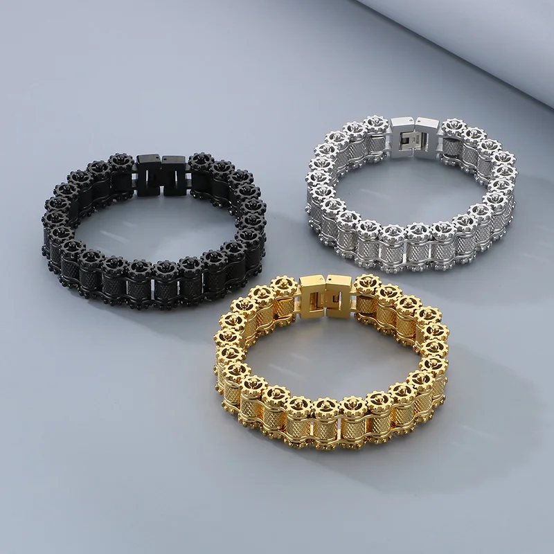 15MM Wide Stainless Steel Heavy Bicycle Bracelet For Men High Quality Bike Wheel Charm Bracelet Personalized Colorful Jewelry