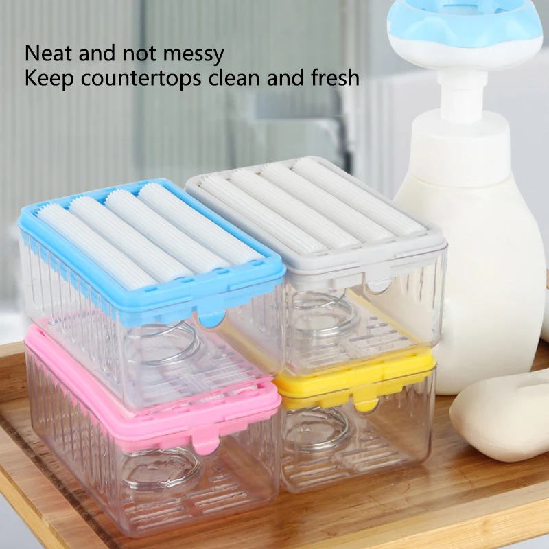 Portasapone Schiumogeno Con Rullo - Scatola Sapone Con Scolapasta E Coperchio Per Bagno E Lavanderia (Blu) - Foto 4