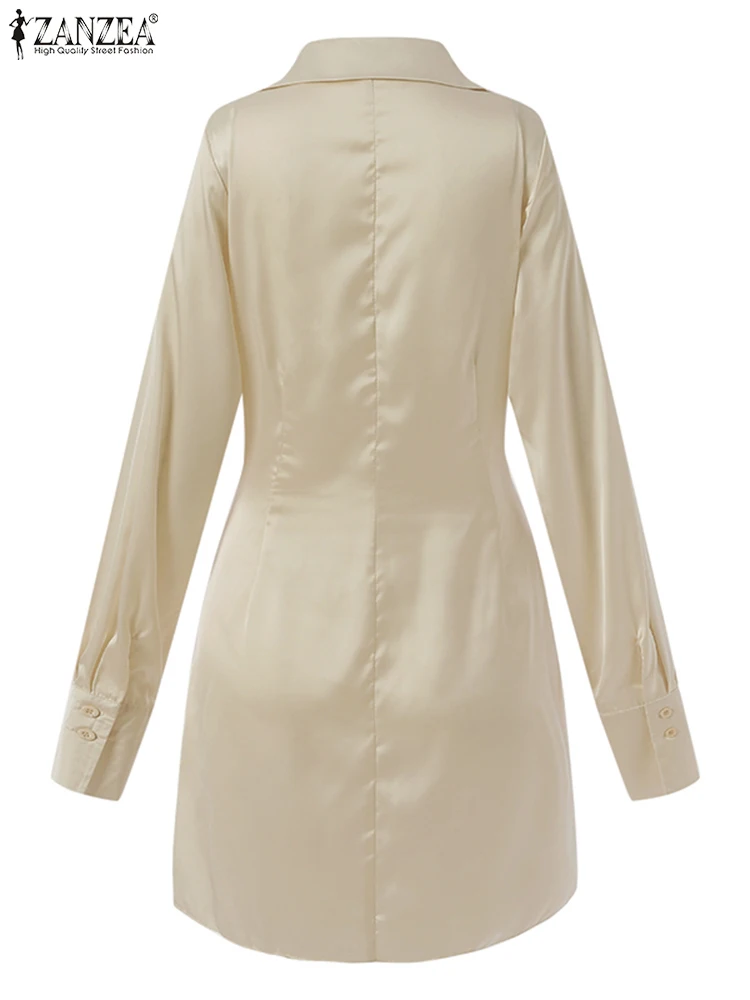Vestido de Cetim Moda Feminina Zanzea Elegante Sólido Mini Robe 2022 Primavera Lapela Retalhos Vestidos Festa Sexy Curtos Oversized 9 Computers & Electronics