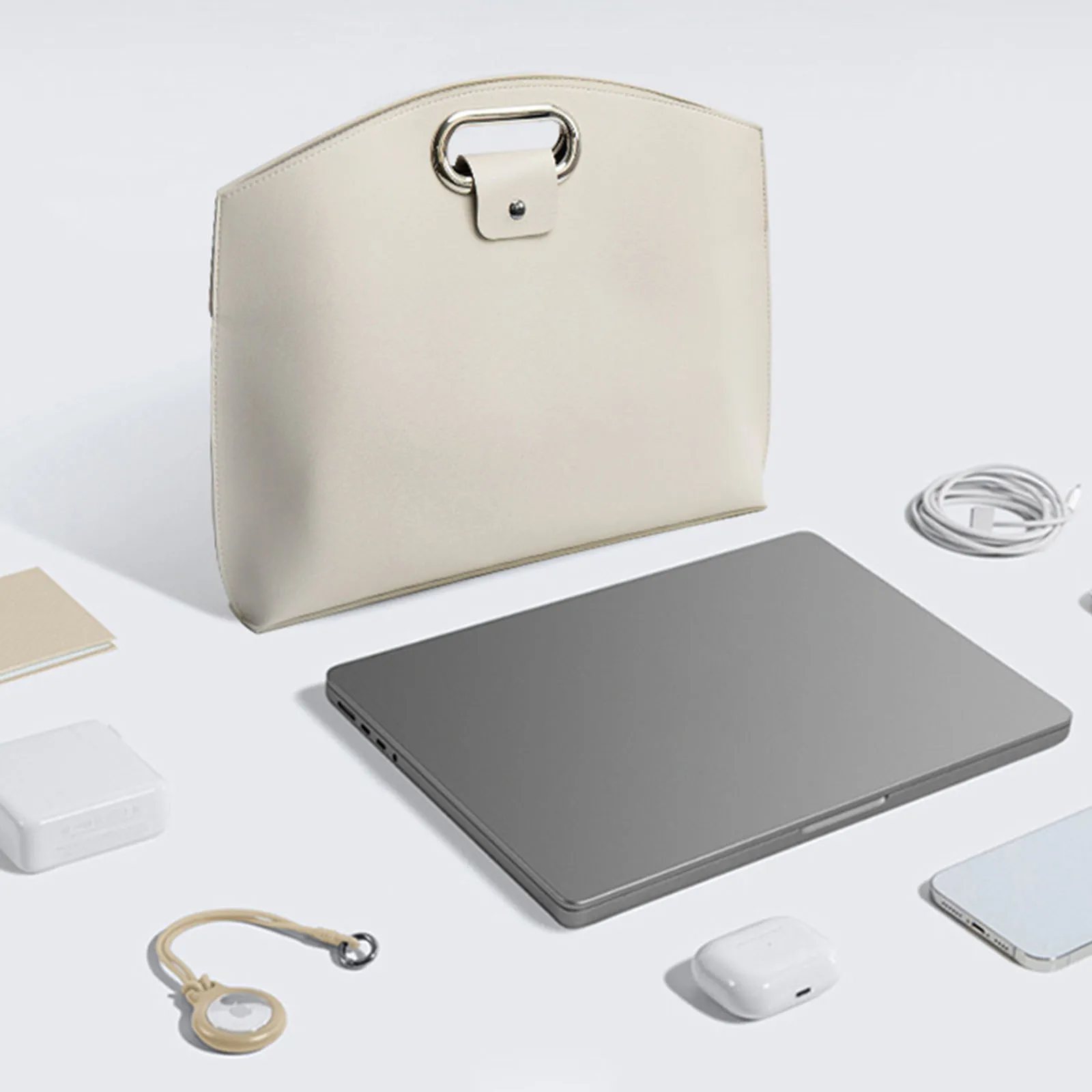 PU Leather 2-in-1 Laptop Sleeve & Pouch with Metallic Handle Multifunctional Laptop Case Laptop Handbags for Work School Travel