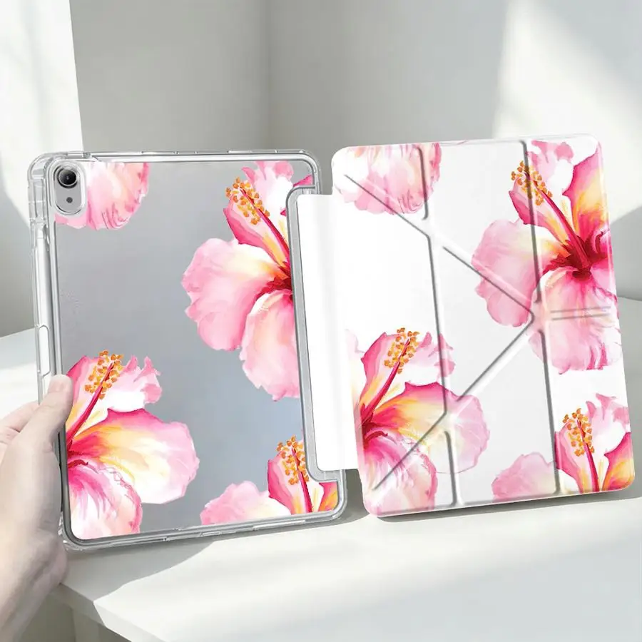 Creative Pink Floral Tablet Case with Pen Slot Cover