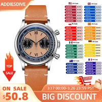 ADDIESDIVE Men watches Quartz Wristwatch Sport waterproof 100m Chronograph AR Coating VK64 Movement Retro Leather Watch New 1