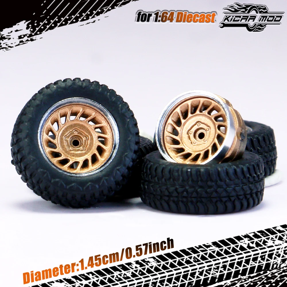 Kicarmod 1/64 Modellauto Allterrain-Räder mit Gummireifen Nietenachse Metallfelgen Durchmesser 14,5mm Umbauteile für Geländefahrzeuge – Detail 19