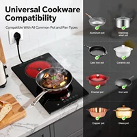 2-зонная керамическая варочная панель, 3000 Вт с замком от детей, 9 уровней нагрева, таймер на 1–99 минут, черный (сертификация CE) — изображение 6