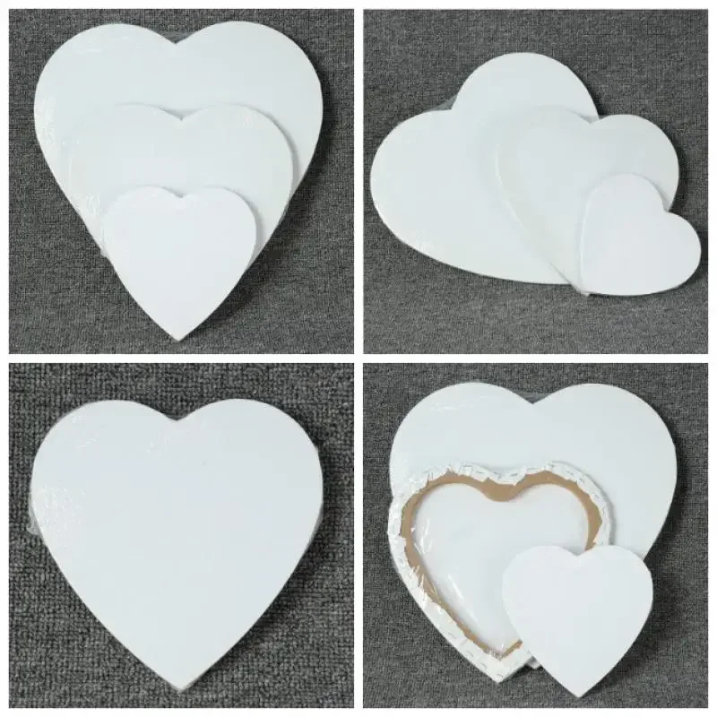 Lot De 6 Toiles à Peindre En Forme De Cœur - Châssis En Bois, Coton, Pour Acrylique Ou Huile, Blanc