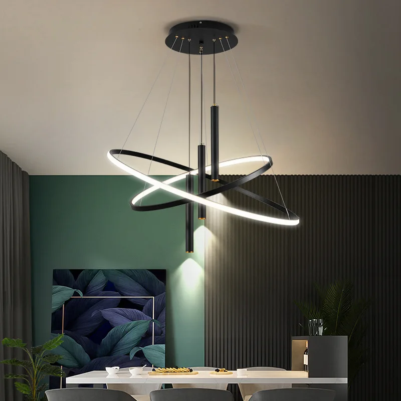 

Light Luxury Iron Art Dining Table Chandelier Led 3 Color Dimming Nordic Circular Pendant Lights Hotel Decoration Office Lustre