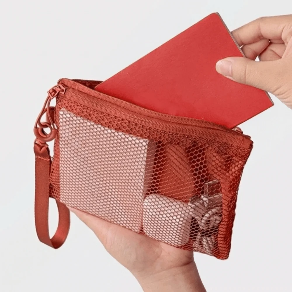 Leichte Netz-Aufbewahrungstasche mit Reißverschluss, Polyester-Kulturtasche, einfarbig, multifunktionale Kosmetiktasche, vielseitig einsetzbar – Detail 7