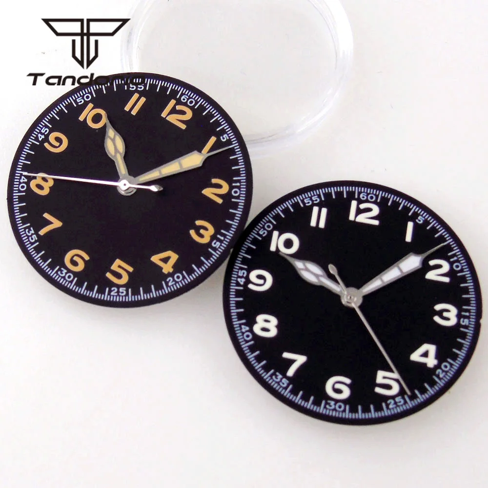 29mm Black Watch Dial Face Arabic Numerals Hands Set Green Luminous Fit NH35 NH36 NH38 ETA2824 PT5000 ST2130 Automatic Movement