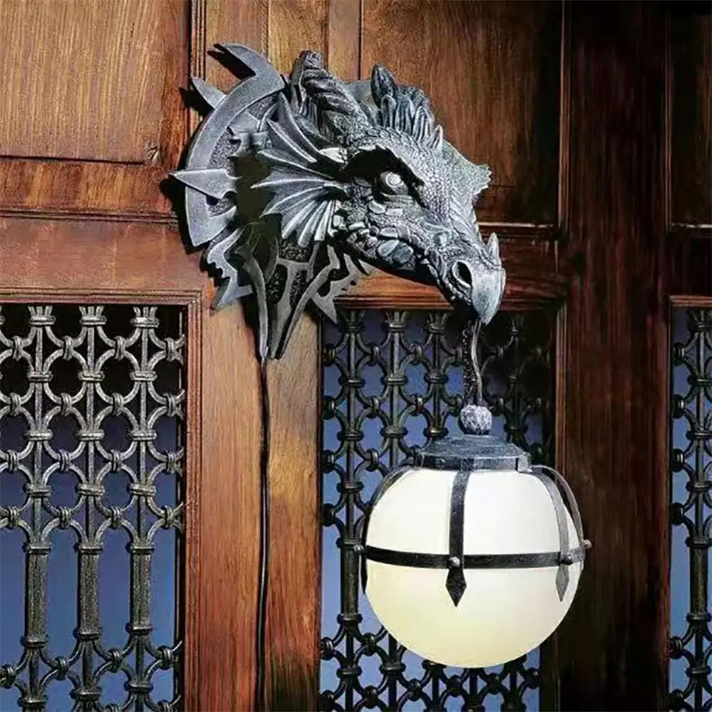 

Dinosaur Hanging Lamp Lantern Halloween Party Decoration ndustrial Style Resin Dragon Head Crafts Dragon Pendent Lamp