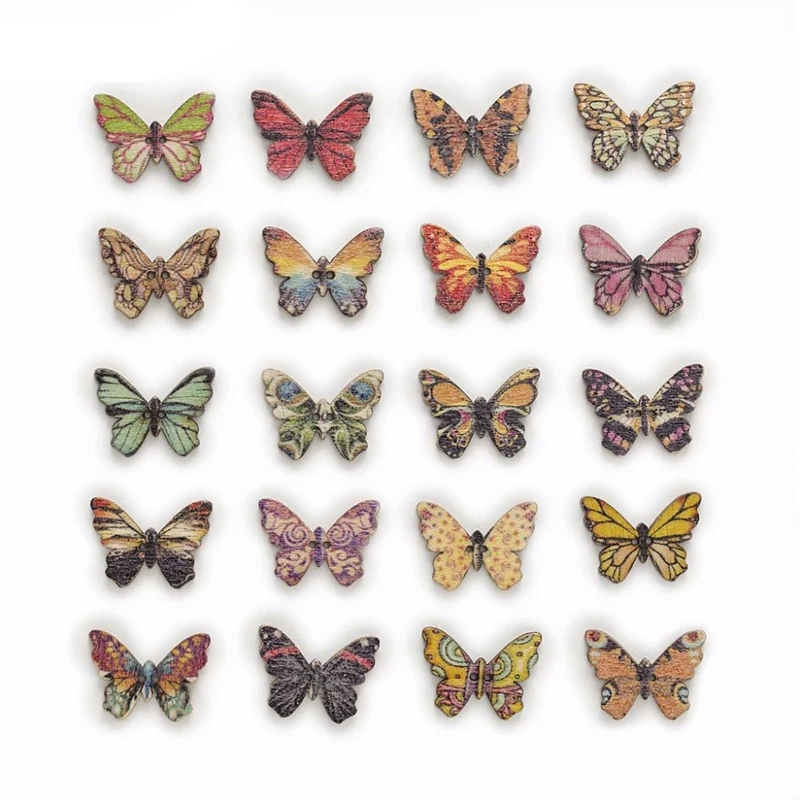 

50Pcs 2 Hole Mixed Many Style Optional Butterfly Wood Buttons Decor Clothing Home Sewing Scrapbooking Card Making DIY Party Gift