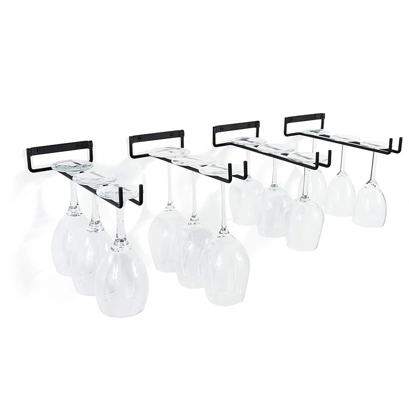 Home Wall Mounted Wine Glass Rack Bar Hanging Storage Holder 4pcs/set
