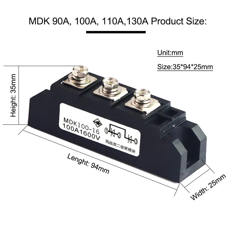 MDK 25A 55A 70A 90A 110A 130A 160A 200A Photovoltaic DC Solar Anti Backflow And Anti Backflow Flyback Diode Module Rectifier