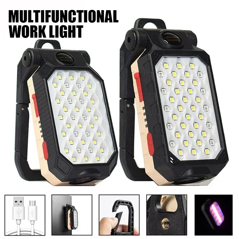 Portable COB Work Light Adjustable USB Rechargeable Outdoor Camping Lantern with Magnet Design and Power Display