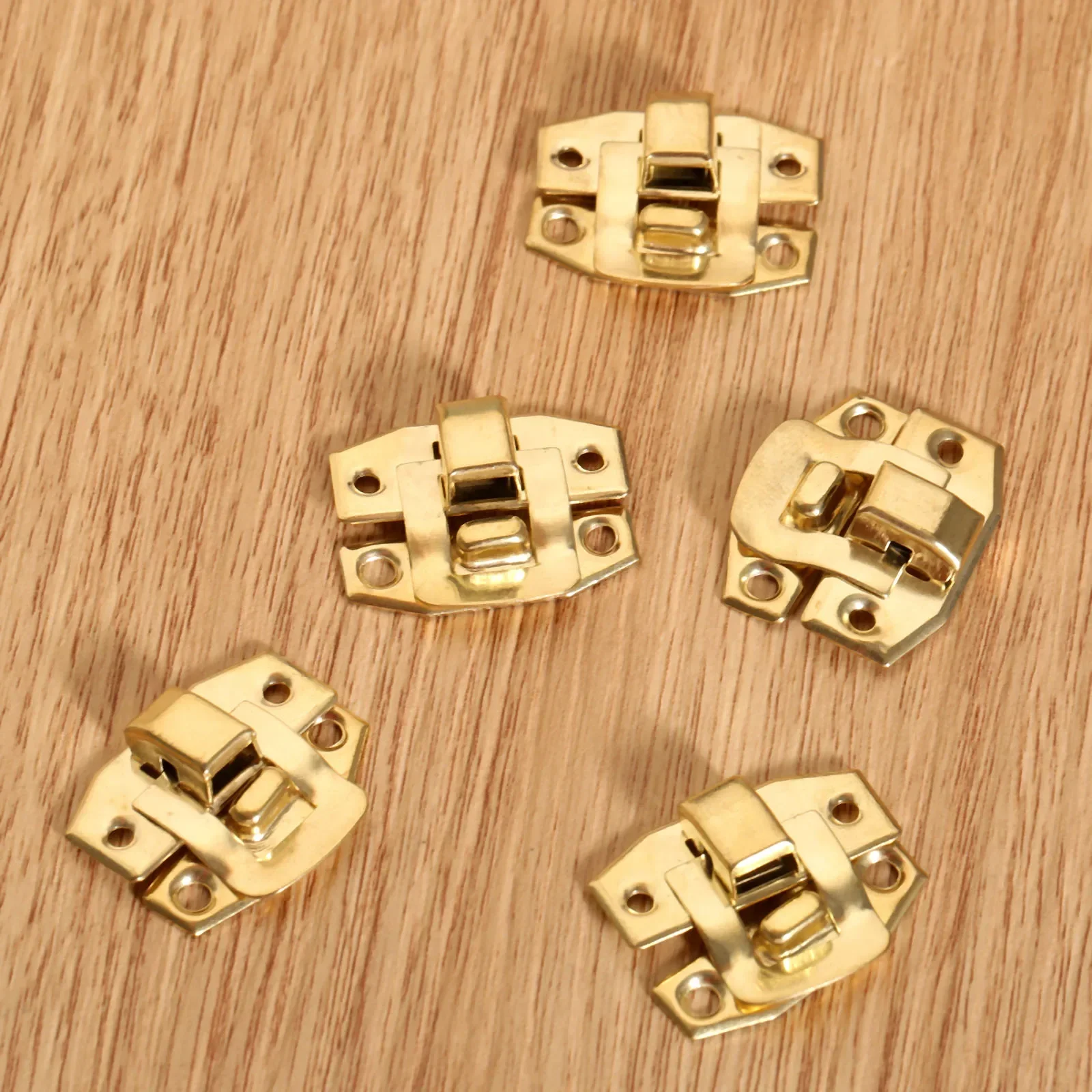 5Pcs Gold Iron Toggle Hasps Lock Latch Catch Clasp Furniture Jewelry Wooden Box Suitcase Decorative Buckles with Screws 23x20mm