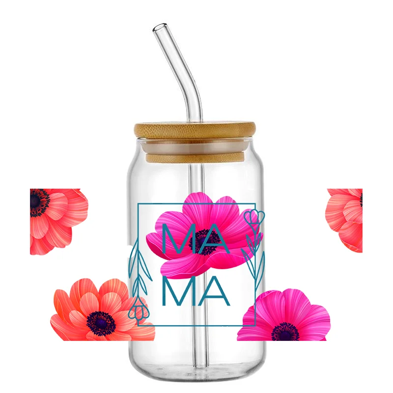 Mom&lsquo;s love Print UV DTF Wraps Waterproof Mom Uvdtf Cup Wraps, Mama UV DTF Cup Wraps for 16 oz Glass Cups Wood Crafts