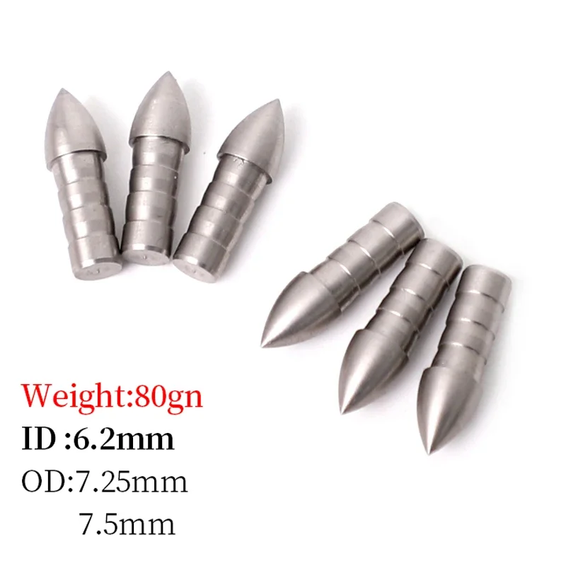 Stainsteel Arrow Tips Insert Arrow Head for ID 6.2mm Archery Hunting Accessory 12pcs 80/100grain