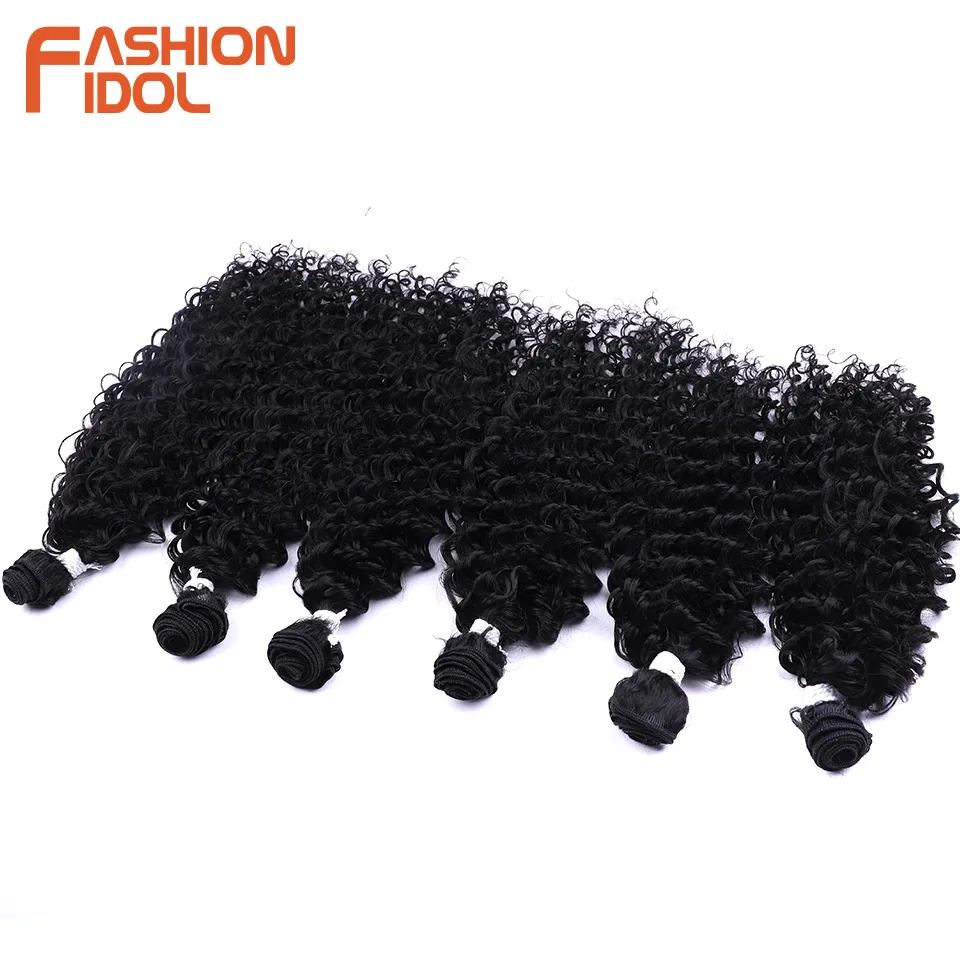 Afro Kinky Curly Hair Bundles Black Fake Hair Weave Synthetic Extensions 22 24 26 inch Deep Wave 6pcs FASHION IDOL