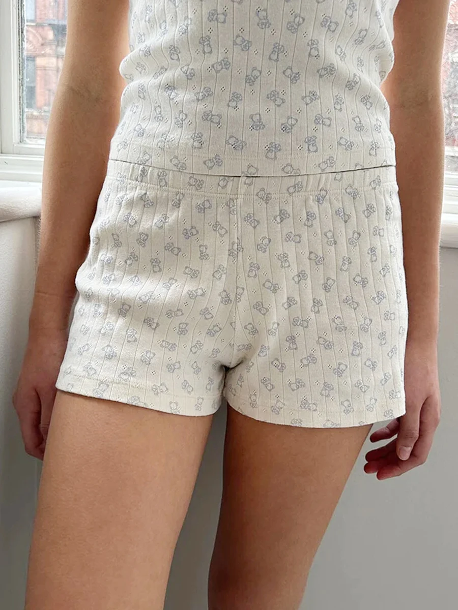 

Boxer Shorts Women Y2k Sexy Low Elastic Waist Soft Pajamas Sleep Lounge Floral Print Button Comfy Pj Mini Bottoms